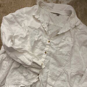 breezy 100% linen anthropologie white collared button blouse
